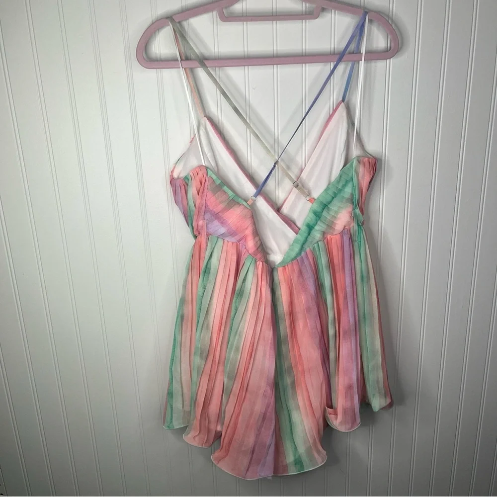 Luxxel Multicolor Striped Pastel wrap Flowy Festival Romper Chiffon Pleated - Picture 6 of 8